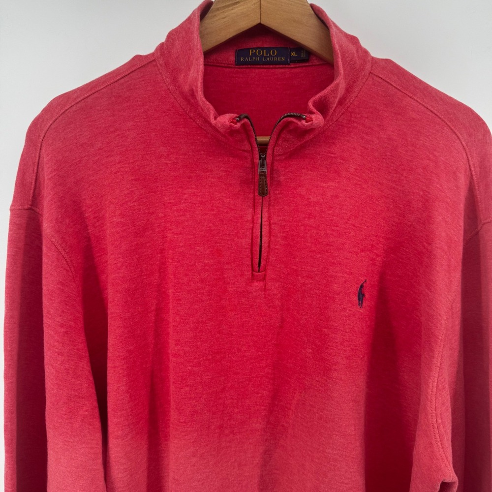 Polo Ralph Lauren Mens XL Red Heather Quarter Zip Pullover Cotton Blend Sweater - Picture 4 of 11